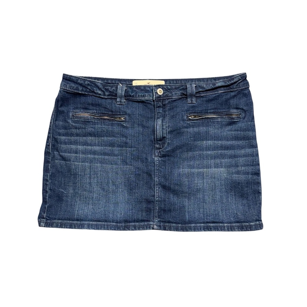Hollister‎ Y2K Micro Mini Skirt Womens Sz 15 Blue Denim Low Rise Casual Preppy